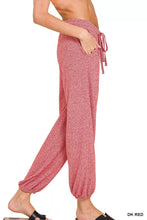 Pink heathered soft melange hacci jogger pants with drawstring waistband and elastic cuffs by zenana soft melange hacci