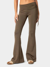 Drawstring Ruched Flare Pants Coffee Brown