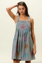 Bibi Star Rhinestone washed denim short overalls with star embroidery