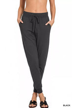 Black zenana drawstring cotton joggers with relaxed fit and side pockets perfect for casual wear
