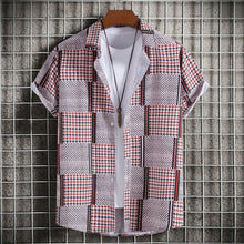 Men's Plus Size Patchwork Plaid Short Sleeve Casual Shirt Rust Black