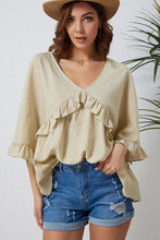 Ruffled V-Neck Half Sleeve Blouse Woman Blouses