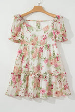 Floral Bubble Sleeve Sweetheart Neck Ruffle Mini Dress Woman Casual Dress