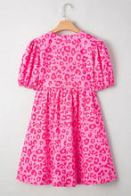 Leopard Tie Front Puff Sleeve Dress Casual Dresses
