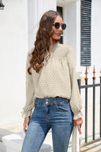 Smocked Mock Neck Swiss Dot Top