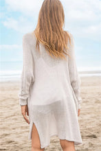 Openwork Side Slit Open Front Long Sleeve Cardigan