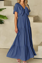 Ruffled V-Neck Short Sleeve Maxi Dress Woman Maxi Dress