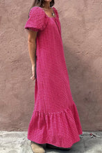 SYNZ Gingham Check Bubble Sleeve Ruffled Maxi Dress