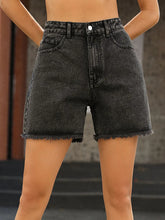 Raw Hem High Waist Denim Shorts Black