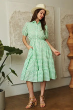 Davi & Dani Checkered Puff Sleeve Tiered Shirt Dress Casual Dresses