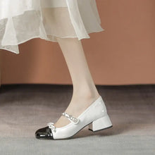 Contrast Square Toe Block Heel Mary Jane shoes woman pumps