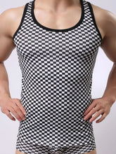 Men's Round Neck Checkered Tank Black