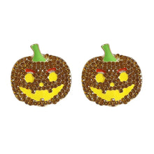 Demon Pumpkin Rhinestone Alloy Earrings Yellow One Size Earrings