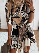 Printed Tie Waist Roll-Tab Sleeve Mini Dress Casual Dresses