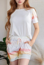 Rainbow Striped Round Neck T Shirt and Shorts Lounge Set White