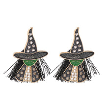 Witch Rhinestone Alloy Earrings Black One Size