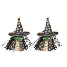 Witch Rhinestone Alloy Earrings Black One Size Earrings