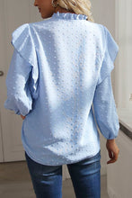 Swiss Dot Ruffled Long Sleeve Blouse