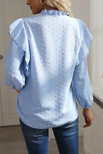 Swiss Dot Ruffled Long Sleeve Blouse Woman T Shirts