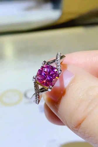 1 Carat Moissanite Crisscross 925 Sterling Silver Ring Hot Pink Rings