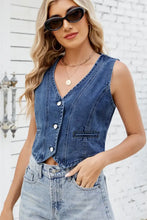 Button Down V-Neck Denim Vest Woman Denim Tops