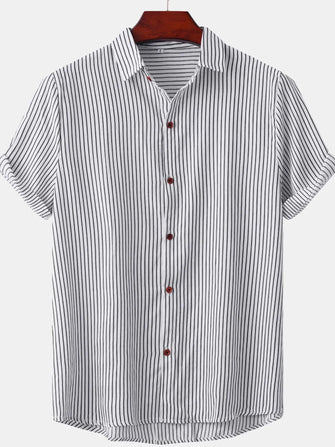 Men's Plus Size Striped Short Sleeve Button-Down Shirt Black