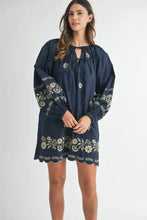 MABLE Embroidered Long Sleeve Peasant Mini Dress Casual Dresses