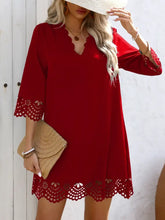 Cutout V-Neck Three-Quarter Sleeve Mini Dress Casual Dresses