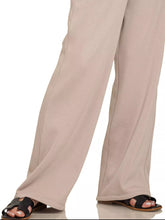 Beige zenana fleece sweatpants with wide-leg design smooth flowing fabric and clean vertical seams with pockets