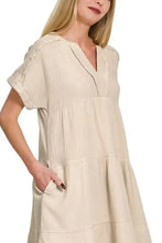 Zenana Washed Double Gauze Raw Edge V-neck Dress Woman Casual Dress