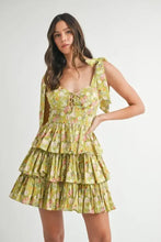 MABLE Floral Print Shoulder Tie Layered Mini Dress Kiwi Casual Dresses