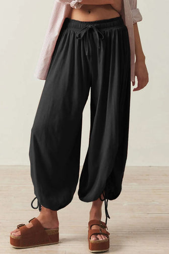 Drawstring Ruched Pants Black