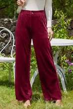 Velvet Wide Leg Pants with Pockets Burgundy