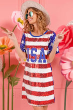 BiBi American Flag Theme Usa Print Sequin Dress Casual Dresses