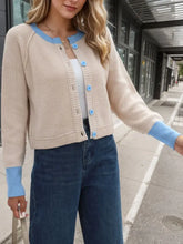 Contrast Button Up Long Sleeve Cardigan Woman Outerwear