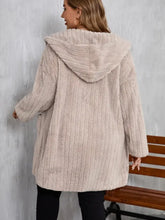 Plus Size Open Front Long Sleeve Hooded Fuzzy Jacket Woman Outerwear