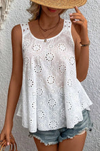 Eyelet Round Neck Wide Strap Tank Tanks & Camis