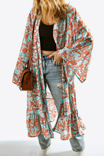 Printed Open Front Duster Cardigan Aqua One Size