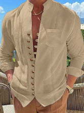 Men's Full Size Button Up Long Sleeve Shirt Plus Size Khaki