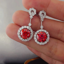 4 Carat Ruby Red Crystal Drop Earrings with Rhinestone Halo