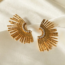 Stainless Steel Inlaid Zircon Stud Earrings Gold One Size