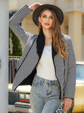 Houndstooth Open Front Long Sleeve Jacket Black