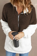 Color Block Half Zip Long Sleeve Fuzzy Sweatshirt Woman Sweatshirts