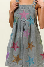 Bibi Star Rhinestone Washed Denim Short Overalls with Colorful Stars