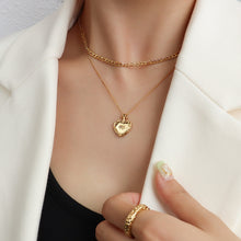 Heart Shape Double-Layered Stainless Steel Necklace Gold One Size