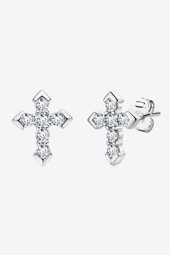 Moissanite Cross Stud Earrings Silver One Size
