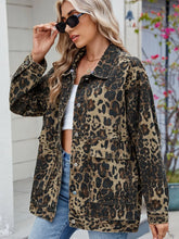 Leopard Button Up Drop Shoulder Denim Jacket