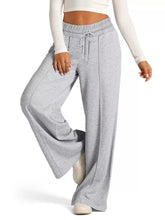 Gray heathered drawstring wide leg pants with elastic waistband made from soft fabric perfect for casual wear and care instructions
