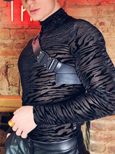 Men's Zebra Print Mock Neck Long Sleeve Mesh Top Black