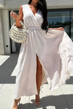 Surplice Sleeveless Slit Maxi Dress Beige